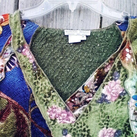 ALBERTO MAKALI Y2K VINTAGE ART TO WEAR COLOR BLOCK PRINT CRINKLE TOP SZ M BOHO - Picture 4 of 11